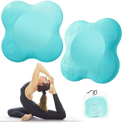 Bigmeda 2PCS Yoga Knee Pad, Non-slip Yoga Mats for Women Kneeling Support for Yoga Comfortable & Lightweight Yoga Knee Pads Cushion for Knees, Hands, Wrists, and Elbows (Lake Blue) Cover