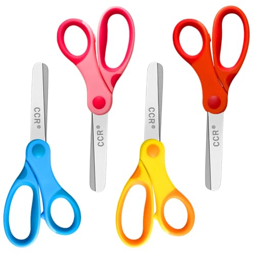 CCR Kinderschere,14cmSchere Schule mit Soft-Griff,Abgerundeten Spitzen fürIdeal für Haus,Schule,Kunst- und Bastelbedarf von Kindern Mehrfarbig,4 Stück