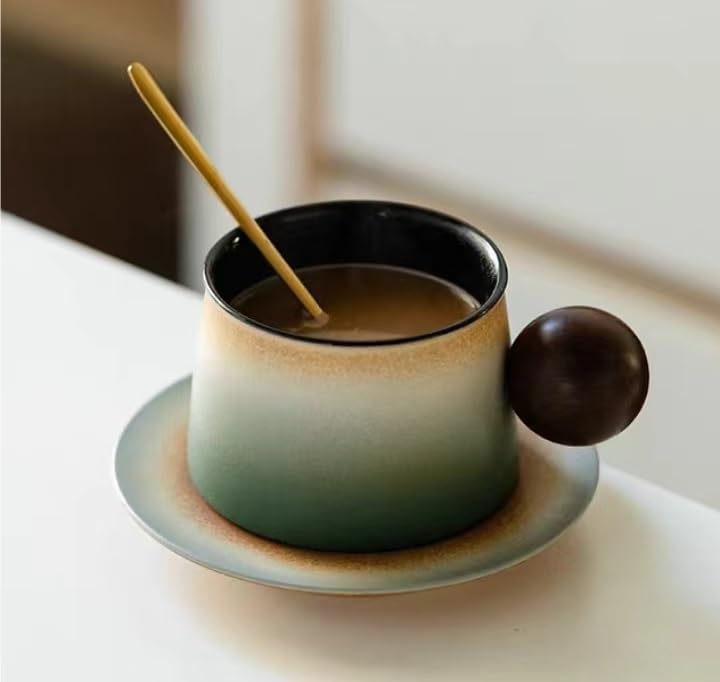ティーカップ ソーサー セット コーヒー トレイとスプーン付きのティーセット セラミック 洋食器 スタイリッシュで持ちやすい2種類の