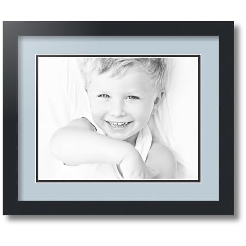 ArtToFrames Collage Photo Frame Double Mat with 1-10x13 Openings with Satin Black Frame and Baby Blue mat.