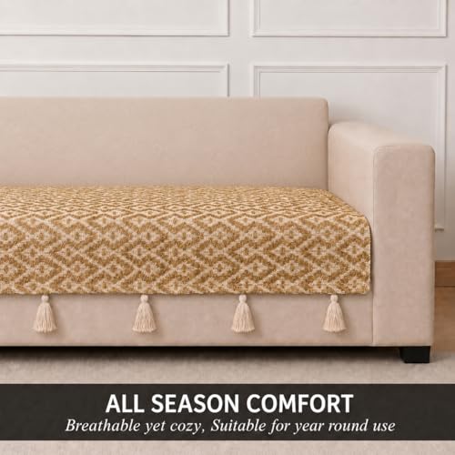 Image of STITCHNEST 'Nomad Weave Collection' 1 Seater Sofa Cover|Elegant Jacquard Fabric, Decorative Tassels, Washable & Durable for Modern Living25