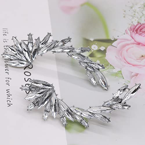 Crystal Zircon Leaf Climbers Crawler Earrings Cute Rhinestone Ear Cuff Wrap Clip Stud Earring Climber Top Ear Clip Fashion Jewelry Jacket For Women Girls Gold Silver Plated (Silver) #TOP6