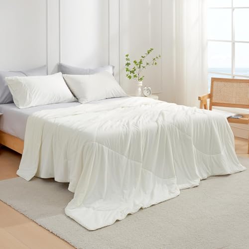 Image of Cozy Bliss Cooling Comforter King XL Size, Cooling Blankets for Hot Sleepers and Night Sweats, Cream Summer Comforter for King XL Bed, Breathable Soft Lightweight Silk Smooth