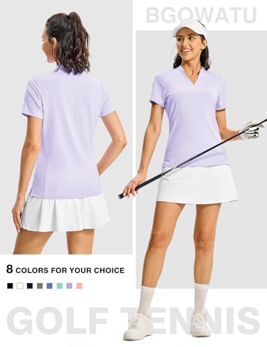 Image of BGOWATU Women's Golf Polo Shirts Short Sleeve Collarless Y-Neck Tennis Tops Quick Dry UPF 50+ Workout Shirt Lightweight