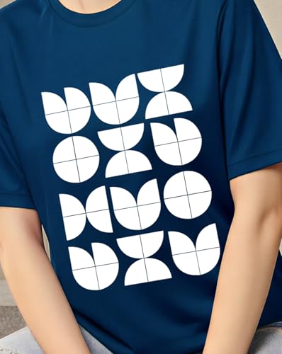 Image of Women's Typography Round Neck Cotton-Blend T-Shirts, Oversized Drop Shoulder Boho Style T-Shirt