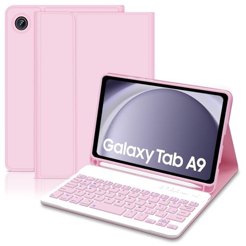Hofsos Keyboard Case for Samsung Galaxy Tab A9 8.7 Inch 2023 SM-X110/X115/X117 - Slim A9 Tablet Cover with Detachable Bluetooth Wireless Keyboard, S Pen Holder for Samsung Galaxy Tab A9, Pink