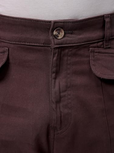Image of The Indian Garage Co Men Relaxed Fit Solid Mid-Rise Stretchable Cargos