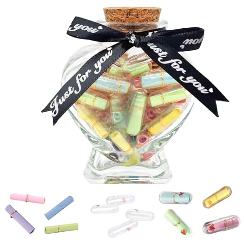 Home-X Capsule Letters Message in a Bottle, 101 PCS Message Capsule with Love Wishing Bottle, Love Notes Letters Memory Jar Couples Gifts for Boyfriend Girlfriend Wife Husband and Friend