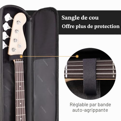 CAHAYA Housse pour Guitare Basse électrique Gigbag Sac à Dos étui Souple rembourré, Rembourrage Gris de ca. 8 mm, Compatible avec Les Guitares Basses électriques 43" et 46" CY0202-2 – vue 3