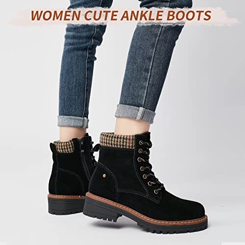 Verdasco Waterproof Boots For Women Fashion Spring Non Slip Boots Ankle Booties Leather Round Toe Lug Sole Boots Size 8.5 #TOP1