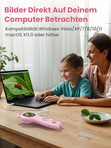 Vorth Mikroskop für Kinder, 2-Zoll-Digitalmikroskop mit 500-facher Vergrößerung, 4 Fach-Zoom-Handkamera, Mini-Taschenlupe, Naturwissenschaftliches Lernspielzeug 3+, Rosa
