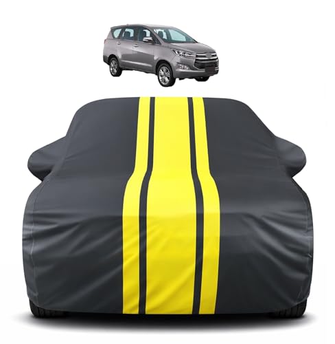 Image of Auto Hub Car Cover Compatible with Toyota Innova Crysta with Mirror Pocket, Soft Cotton Lining, Innova Crysta Car Cover Waterproof - Yellow-Black