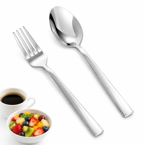 Image of SANTUO 16-Piece Teaspoon and Salad Fork Set, Stainless Steel Small Spoons and Salad Forks Set Mirror Polished Dishwasher Safe Flatware for Coffee, Tea, Salad, Fruit and Cake