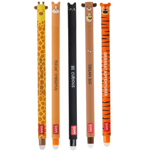 LEGAMI - 5er Set Gel-Radierstifte Erasable Pen Stifte mit radierbarer Tinte Gelschreiber Radierbar ohne Blatt zu verbrauchen 0 7 mm Spitze verschiedene Tintenfarben und Tiermotive