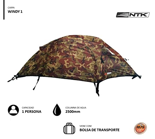 Ntk Windy Camo 1 Man Dome Bivy Lightweight Tent, 8 X 5Ft Outdoor Dome Backpacking Recon Tent 100% Waterproof 2500Mm, Super Compact, Durable Fabric Full Coverage Rainfly - Micro-Mesh Screen. #TOP2