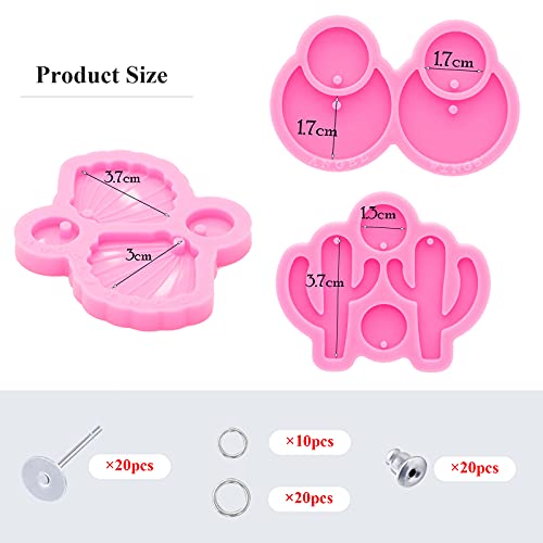 83Pcs Earring Resin Molds Kit - Seashell/Cactus/Bohemian Drop Dangle Shape Earring Mold Shiny Glossy Ear Stud Silicone Mold Epoxy Casting Mould With Silver Ear Stud For Diy Women Girls Earring #TOP1