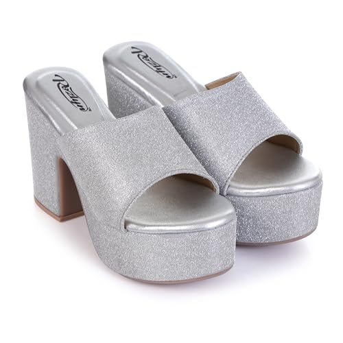 Image of Women's Glitter Block Heel Platform Sandals, Open Toe High Heels