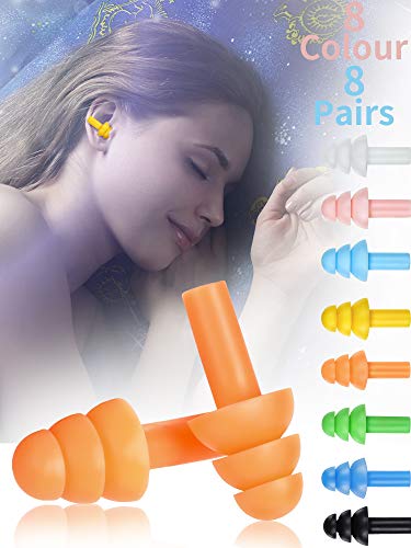 Swimming Earplugs Waterproof Ear Plugs Silicone Noise Cancelling Earplugs with Storage Boxes for Sleeping Swimming (Color Set 2, 8 Pairs)
