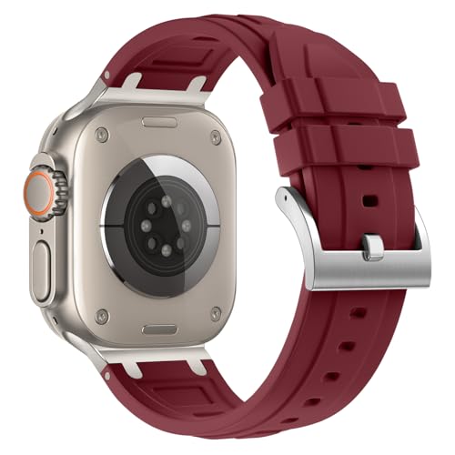 Image of Compatible with Apple Watch Series 11 10 Strap 46mm,Ultra 3 /2 /1 49mm Silicone Straps Compatible with iWatch Series 9 /8 /7 /6 /5 /4 /SE 3 45mm 44mm with Stainless Adapter (NO WATCH)