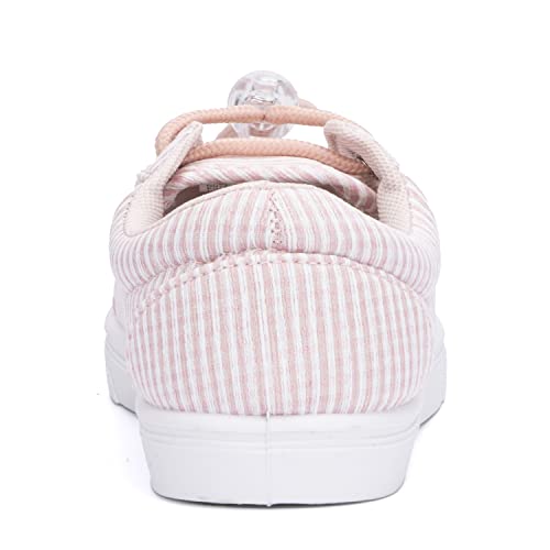 Olivia Miller Kid's Girl Fashion Shoes, Blush Pink Gingham Rubber Sole Slip On Bungee Elastic Lacing Round Toe Casual Classic Comfortable Low Top Flat Sneakers #TOP4