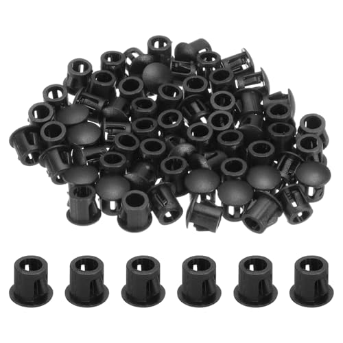 Image of uxcell 100pcs Nylon Plastic Hole Plugs, 1 /5 inch(6mm) Round Drill Screw Hole Plugs Covers Knockout Locking Plastic Plugs Insert End Caps for Kitchen Cabinet Furniture, Black