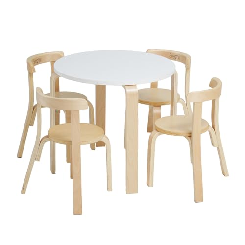 Kids Table and 4 Chairs Set, Wooden Table and Chairs for Kids & Toddler，Kid Wooden Furniture for Playroom/Home/Kindergarten