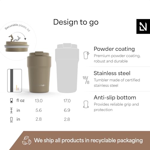 Image of LARS NYSOM Thermo Coffee Mug to go 13oz | Travel Mug 0.38 Liter with Insulation | Silicone grip base | Leak Proof Stainless Steel Tumbler for Coffee and Tea on the Go (Powder Taupe Brown, 13oz)