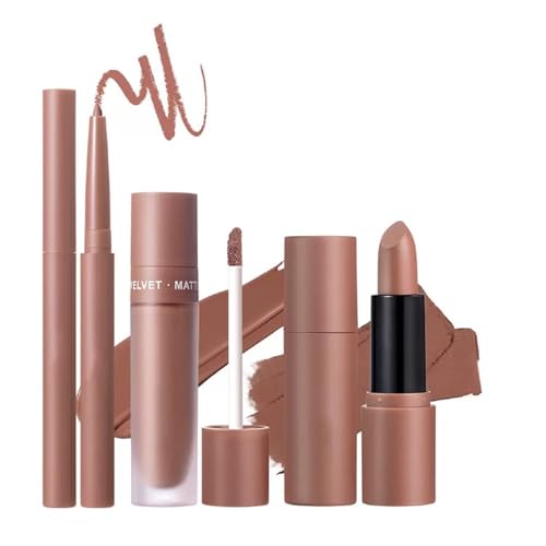 Image of Matte Lip Liner Lip Stick Lip Oil Set, Lip Makeup Set Natural Smooth Long-Lasting And Hydrating Beauty Daily Cosmetics Gift for Girls Easy-to-Use(#03)