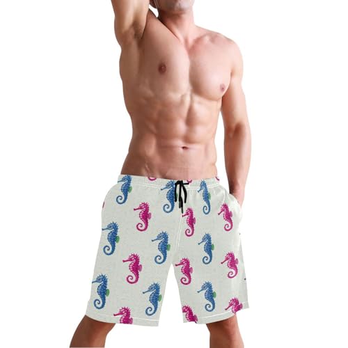 Quick Dry Colorful Seahorses Men's Swimming Shorts Swim Trunks with Mesh Lining Beach Wear - S4