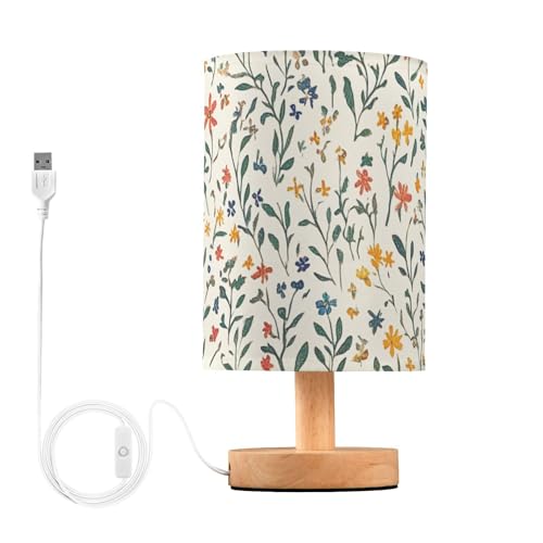ZRWLUCKY Lámpara de noche cilíndrica, lámpara de mesa única con flores rústicas coloridas para mesa auxiliar de estudio