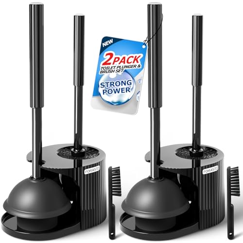 Image of FORASTO 2Pack 3in1 Toilet Plunger and Brush Set - Bathroom Cleaning Tools | 21 inch Extended, Groove Gap Brush, Heavy Duty Rubber Toilet Bowl Cleaner, Apartment Must Haves Bathroom Decor Accessories