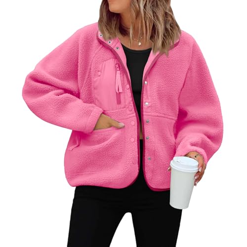 Générique Veste Polaire Femme Hiver Épais Manteau Teddy Boutons Chic Blouson Sherpa Chaude avec Poches Col Revers Manches Longues Outwear Épais Anti-Froid Douillet...