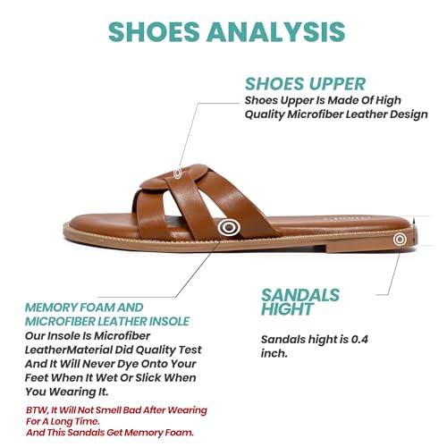 Image of NianEr Womens Microfiber Leather Memory Foam H Sandals Summer Shoes Slides | Flat, Comfortable, Slip On, Dressy, Dress, Beach, Vacation, Designer, Comfy, Casual, Bridal, Church, Boho, Office, Work