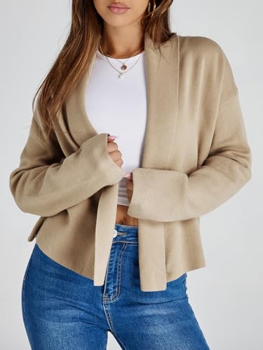 Image of Saodimallsu Womens Cropped Cardigan Open Front Shawl 2026 Fall Trendy Long Sleeve Sweater Jacket