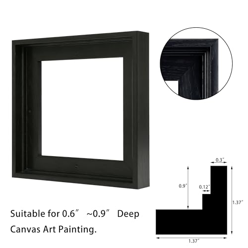 Image of Canvas Frames for 12 inchx12 inchPaintings with 0.6 inch~0.9 inch Deep Black | VAREIHNAZ Canvas Floater Frames for 12 inchx12 inchCanvas Paintings,Square Floating Frames for Wall Decor,No Glass or Back(Black)