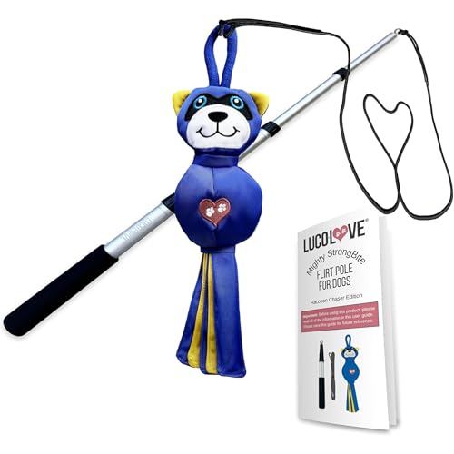 LUCOLOVE Flirt Pole for Dogs Heavy Duty 88cm Teaser Wand with Raccoon Toy