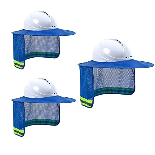 Image of Hard Hat Sun Shade, High Visibility Sun Visor Neck Shade with Reflective Strip, Full Brim, Man & Woman (Hard Hat Not Included), Blue, 3 Pack