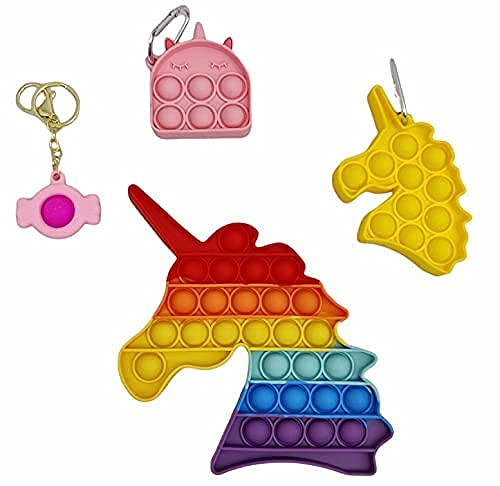 Image of PLUSPOINT Unicorn Shape Pop it 4pc Set Pop Fidget Toy with Unicorn Keychain Push Bubble Fidget Sensory Toy for Kids and Adults, Popper popit (Unicorn +3 Pc)