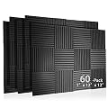 60 Pack Acoustic Panel Polyurethane Foam Sound Proof Acoustic Treatment Room Kit for Absorbing Sound on Walls, 1" X 12" X 12" Sound-Proof Material for Home Studio Ceiling (60 Pack) (60PCS)