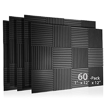 60 Pack Acoustic Panel Polyurethane Foam Sound Proof Acoustic Treatment Room Kit for Absorbing Sound on Walls, 1" X 12" X 12" Sound-Proof Material for Home Studio Ceiling (60 Pack) (60PCS)