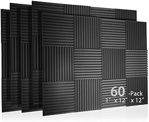 60 Pack Acoustic Panel Polyurethane Foam Sound Proof Acoustic Treatment Room Kit for Absorbing Sound on Walls, 1" X 12" X 12" Sound-Proof Material for Home Studio Ceiling (60 Pack) (60PCS)