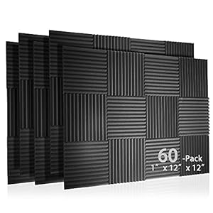 60 Pack Acoustic Panel Polyurethane Foam Sound Proof Acoustic Treatment Room Kit for Absorbing Sound on Walls, 1″ X 12″ X 12″ Sound-Proof Material for Home Studio Ceiling (60 Pack) (60PCS)