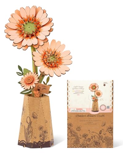 Wowood 3D Flower Wooden Puzzles for Adults-Gerbera Daisy, DIY Wooden Flowers Model Kit Building Set Crafts for Adults to Build, Botanical...