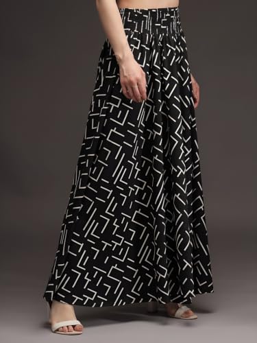 Image of Nexsus Apparels Women Flared Viscose Rayon Trousers | Flared Printed Palazzo |Elasticated Waist Loose-fit & Regular, Casual Wear (Free Size 26 to 42 Waist) Pant| Available in Plus Size's