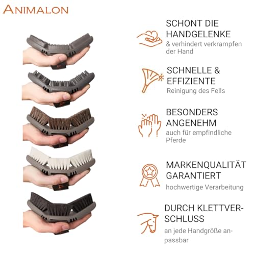 Animalon Deluxe-Set | CareFlex Rosshaar-Kardätsche, Striegel, Glanzbürste und Massage-Striegel, Kardätsche, Mähnen- & Schweifbürste, Hufbürste, Hufkratzer | Bürstenset