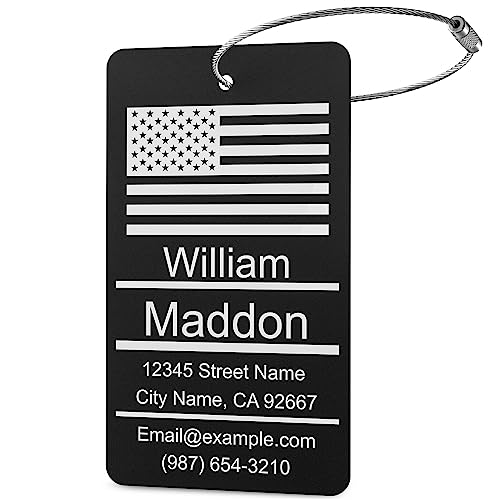 FamiB Luggage Tags for Suitcase - Black Personalized Engraved Metal Tag for Cruise Travel - Custom...