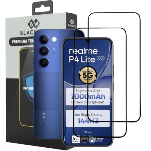 Image of Blackwik Premium Tempered Glass Screen Protector for realme P4 Lite 5G with Edge-To-Edge Protector Coverage | Easy Installation Kit (Black) (Pack Of 2)