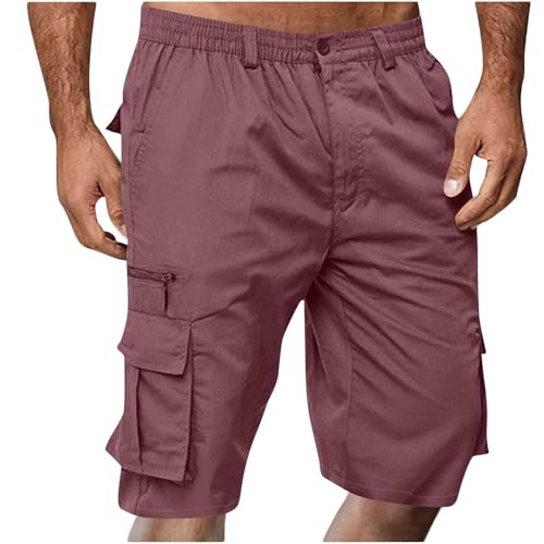 Image of Men Cargo Shorts Elastic Waist Outdoor Casual Shorts Stretch Drawstring Summer Baggy Joggers Short with Pockets