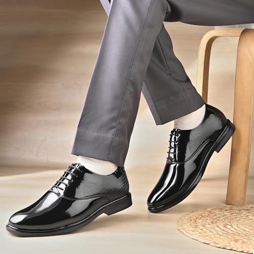 Image of Centrino Men's Formal Glossy Lace-Up Shoes | Patent Leather Oxford Dress Shoes|Comfortable Pointed Toe Formal Shoe| Stylish Looking Footwear for Formal Business Wedding & Office Shoes (9357)