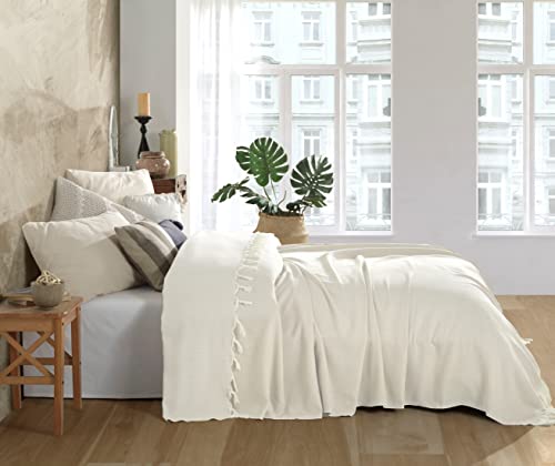 Wellstil Kaira | King Size Cotton Blanket • Vintage Turkish Throw Blankets For Sofa, Couch, Farmhouse And Home Decor • Boho Woven Bedspread • Cozy Breathable Bed Blanket 80X100 Inches (Ecru) #TOP2